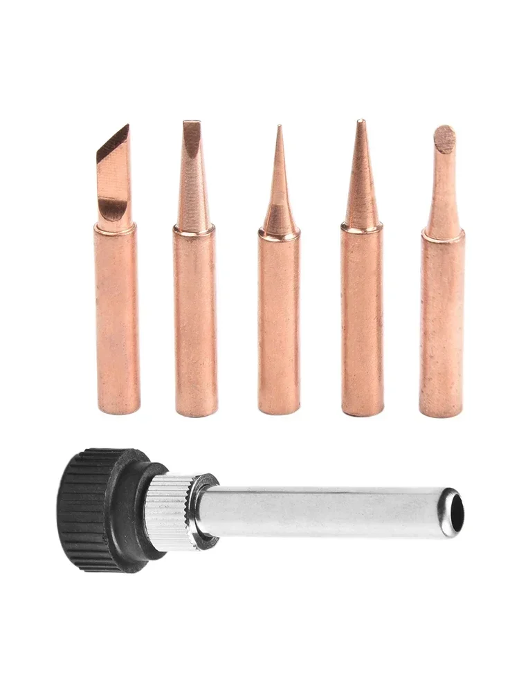 6pcs Copper 900M-T Soldering Iron Tip & Handle Set And Soldering Welding Nozzle Welding Tool StationSoldering Iron Tips Set