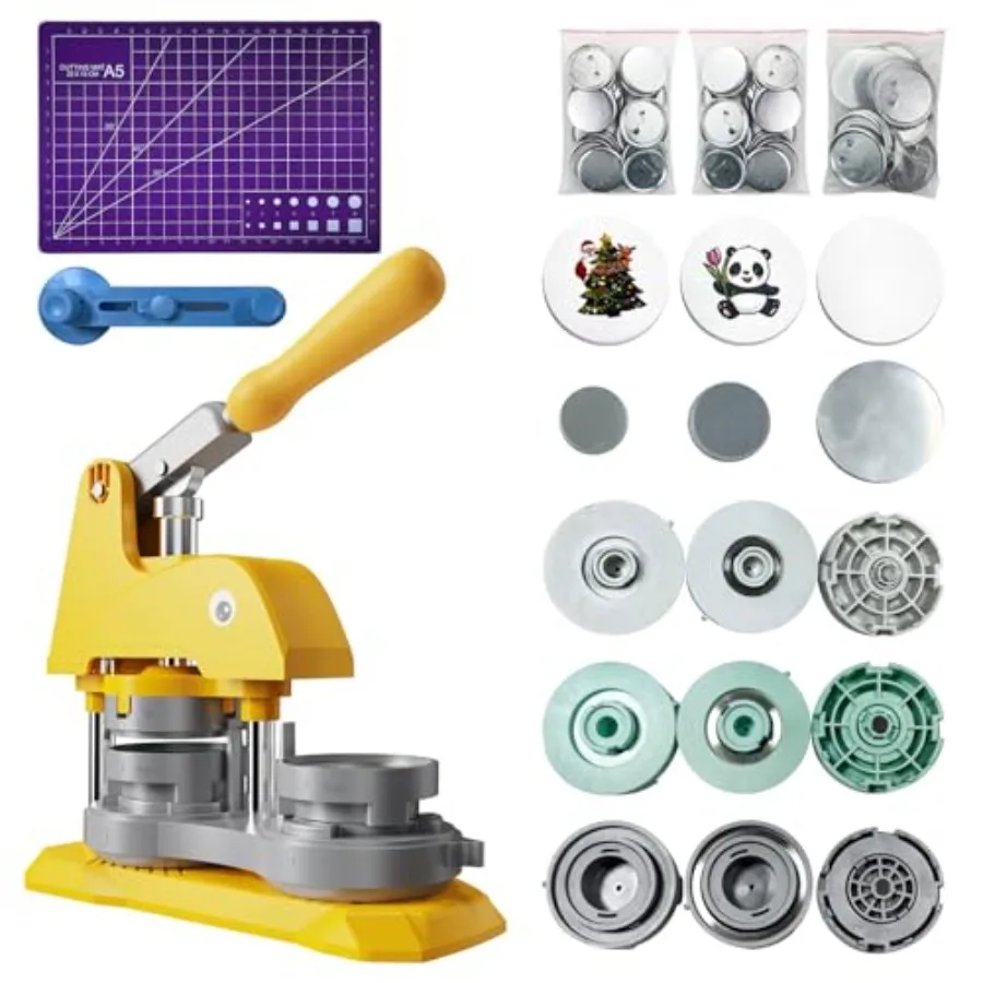 

Button Maker Machine 3 Sizes DIY Pin Making Machine 1+1.25+2.25 inch Interchangeable Button-Models Badge Button Press Machine w