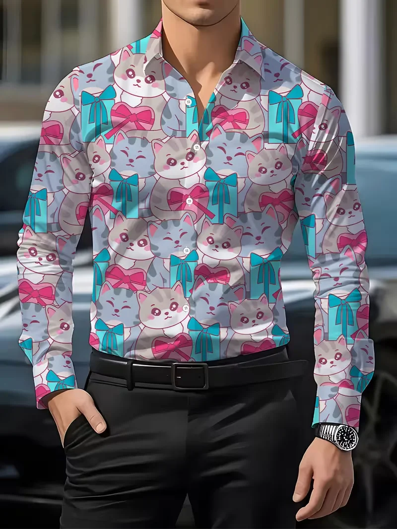 New Light Luxury Yellow Rose Flower Men's Long Sleeve Shirt Black Bottom Slimming Collar Party Shirt