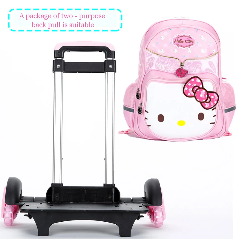 Miniso Hello Kitty Girls Trolley School Book Bags Pupils Children Travel Wheels Climbing Stairs Students 3 Rounds Gift Grade 1-5