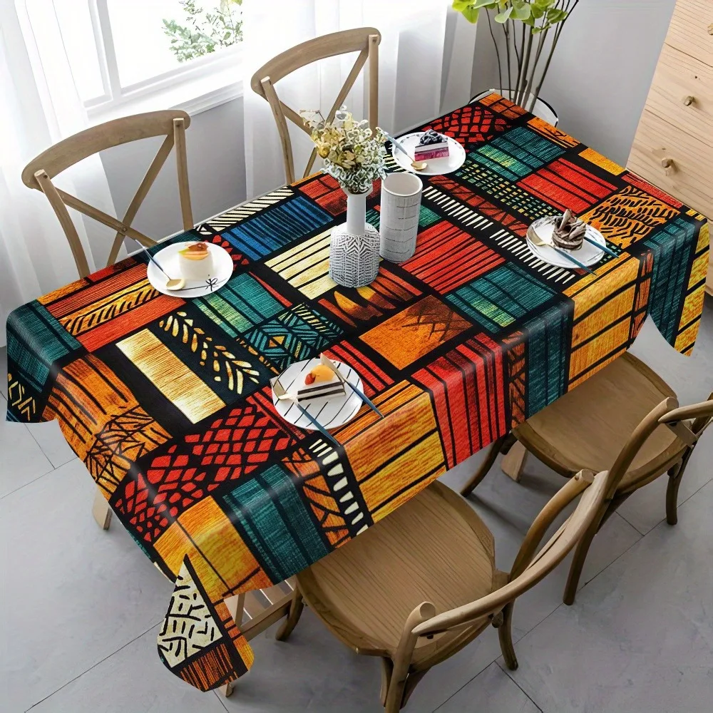 Single-sided printing, vivid flat-printed tablecloth with geometric pattern in rectangular design