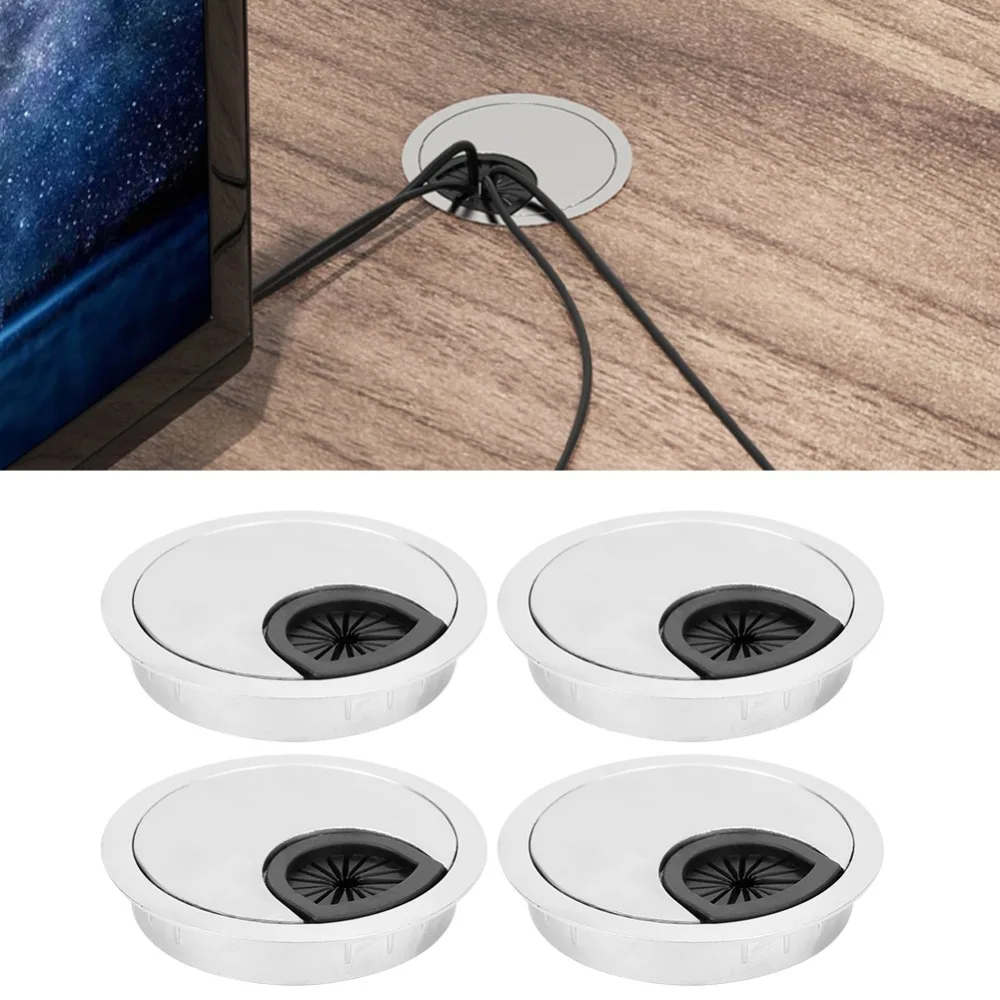 4pcs Durable 60mm Diameter Desk Grommet Zinc Alloy Round Cable Hole Cover Wire Cord Organizer Office