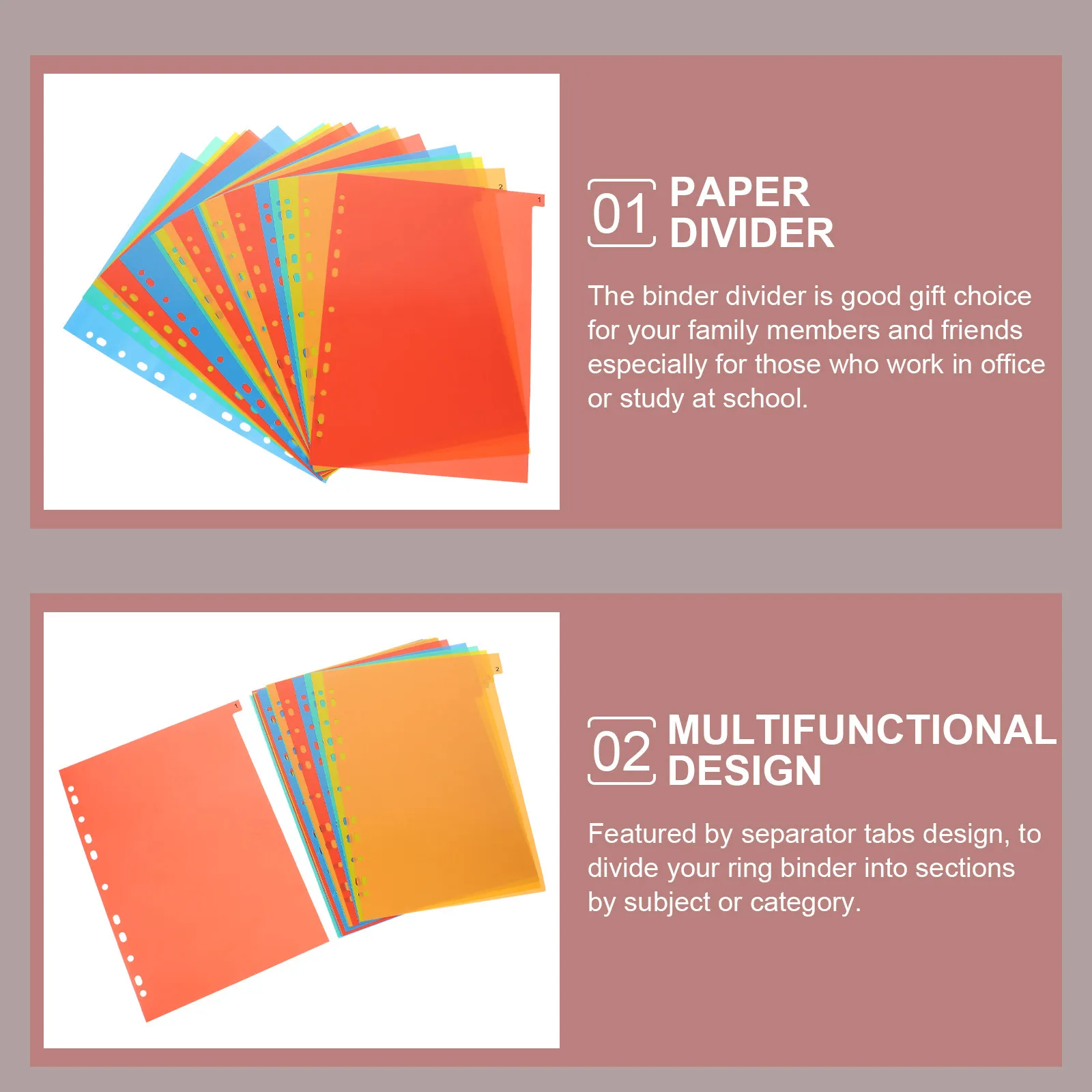 20Sheets A4 Binder Divider Tabs Plastic Page Dividers for Ring Binder Document Organization School Office Study Planner