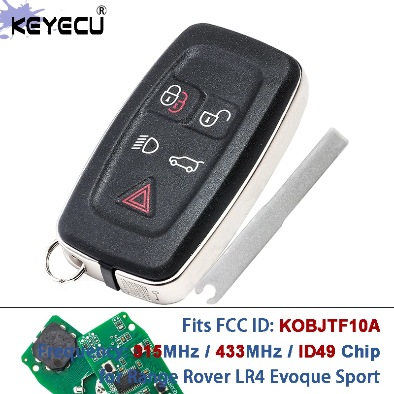 

KEYECU FCC ID: KOBJTF10A 315/ 433MHz ID49 Chip Replacement Smart Remote Key Fob key for Land Rover LR4 Range Rover Evoque Sport