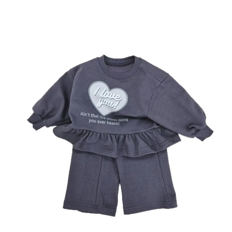 2025 Autumn New Girls' Sweet and Loving Ruffled Hoodie and Wide Leg Pants Casual Two-piece Set