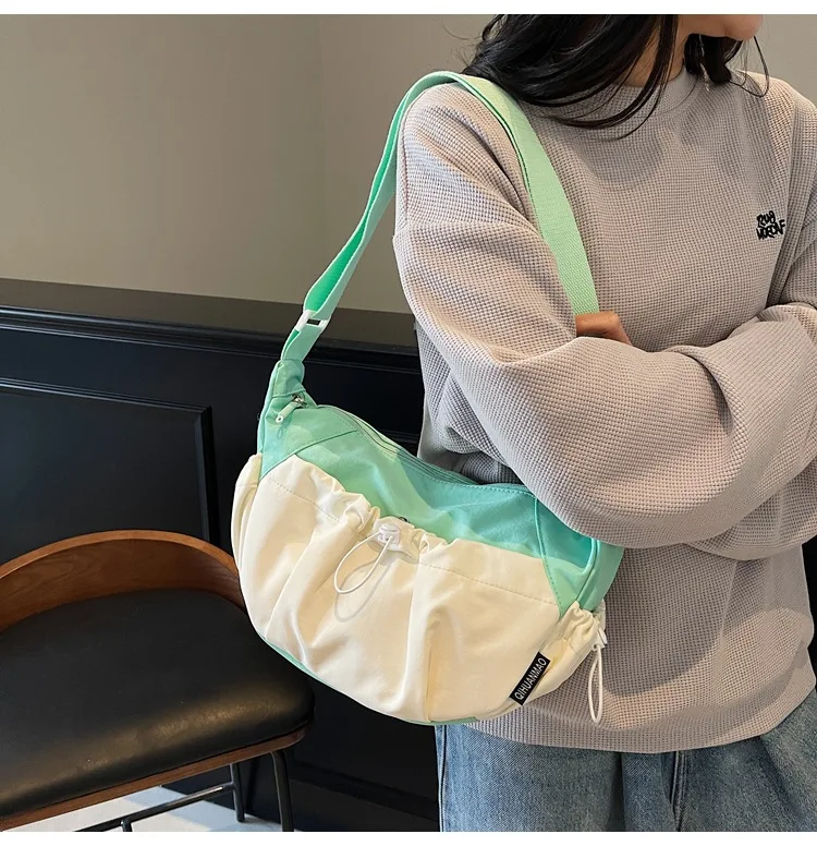 

Women Crossbody Bag Fashion Korean Large Capacity Canvas Shoulder Bag Street Style Casual Half Moon Drawstring Bags