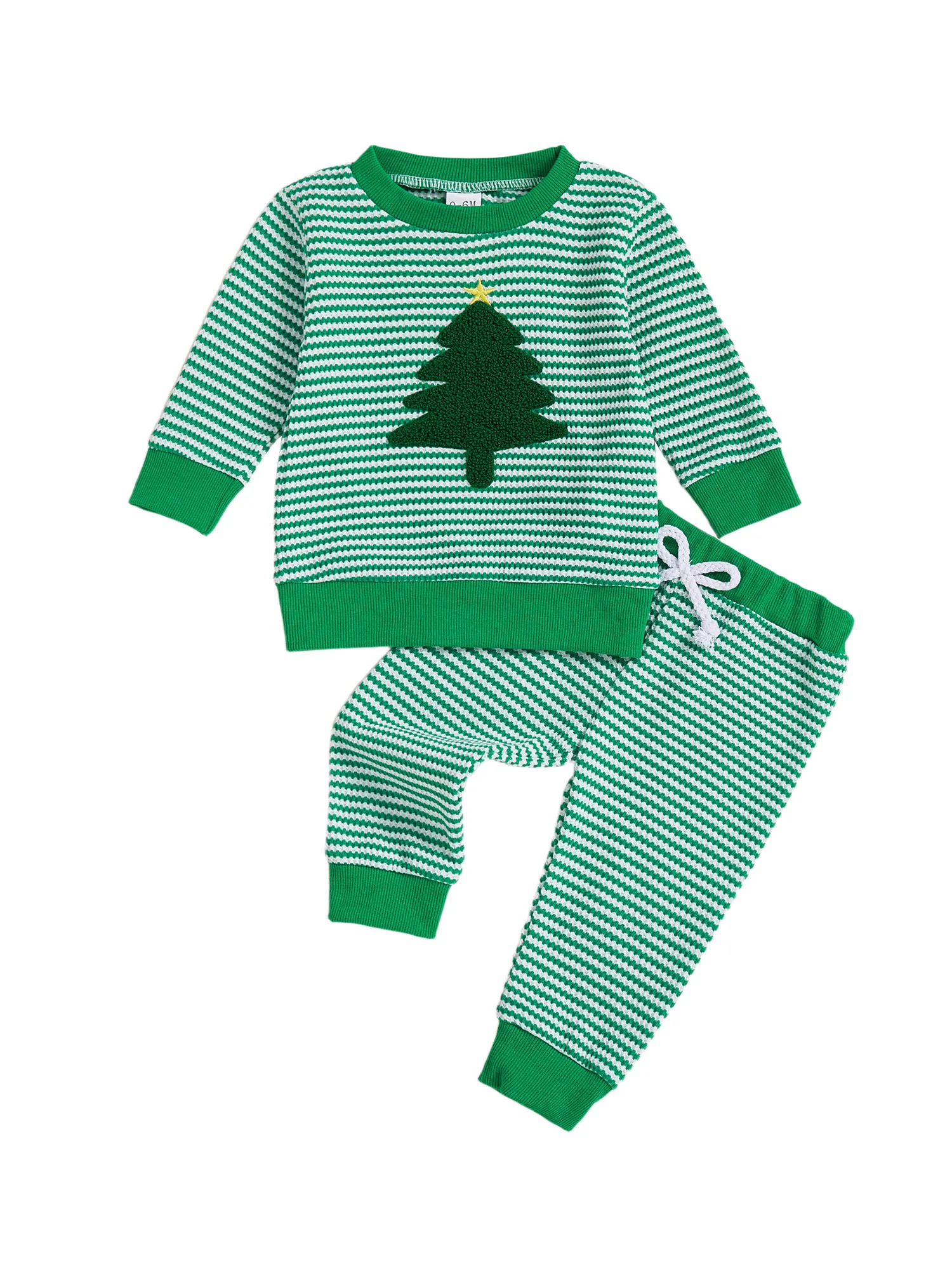 Boys Christmas 2Pcs Outfits Long Sleeve Crew Neck Santa Claus Print Tops Striped Pants Sets for Holiday Party Wear