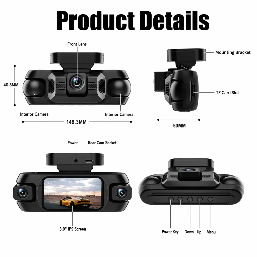 3.0 inch Dash Cam 4K+1K+1K+1K 4 Lens Car Video Recorder WIFI Car Camera 24H Parking Monitor GPS Time-Lapse Recording DVR
