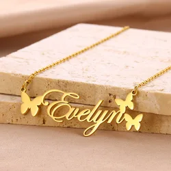 Custom Butterfly Name Necklace Women Girl Jewelry Personalized Stainless Steel Name Pendant Necklace Gift For Her
