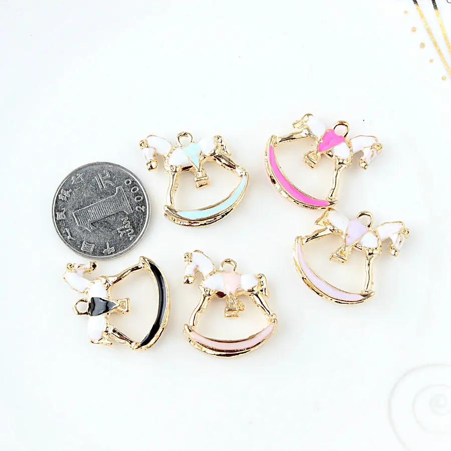 Oil Drop Charms 5pcs/lot  Beautiful Horse  Gold Tone Metal Enamel Folating Pendant Carousel Charms for DIY Bracelet Necklace