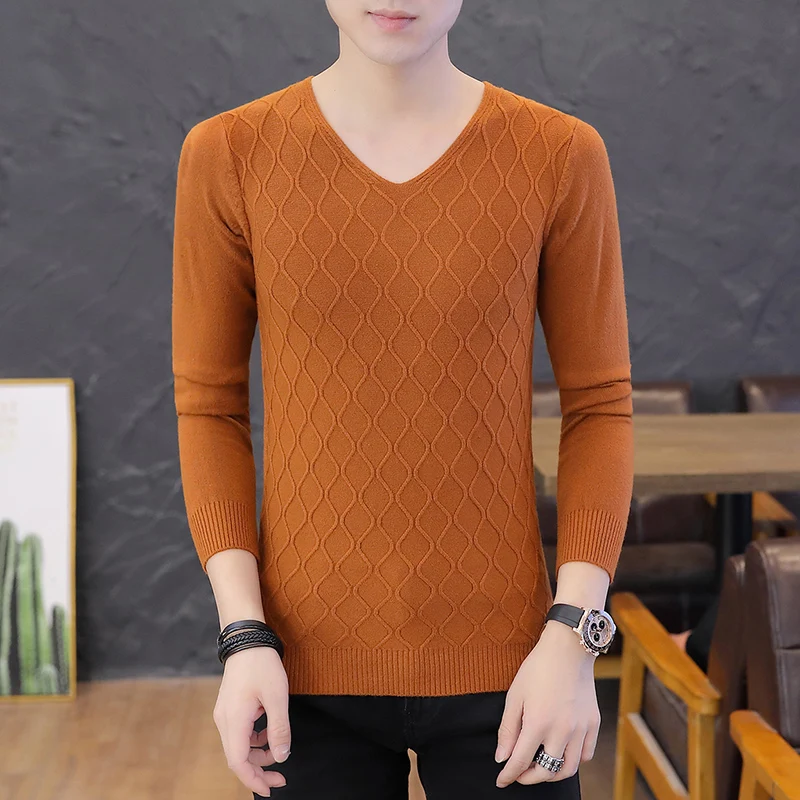 2022 New V-Neck Sweater Men's Trend Slim Knit Sweater Spring and Autumn Casual Simple Long Sleeve Solid Color Top