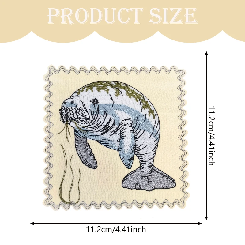 1 szt. Urocza naszywka z haftem w kształcie manatii, trawy morskiej, naszywka z motywem zwierzęcym, naturalna, do samodzielnego wykonania, prezent, naszywki do naprasowania na ubrania, czapki, kurtki, czapki typu trucker