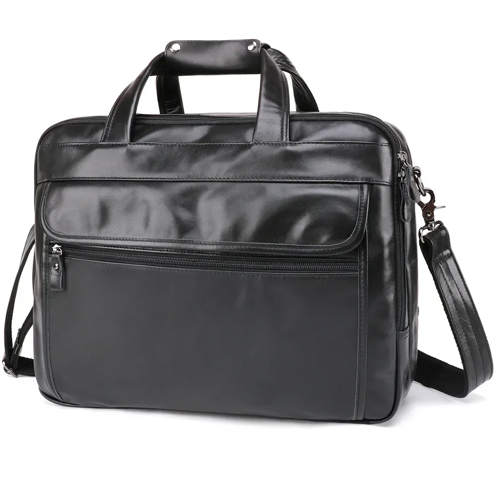 Maletín grande de cuero genuino para hombre, bolso de oficina A4, bandolera de viaje informal de negocios para hombre, bolsos de hombro para ordenador portátil de 15,6"