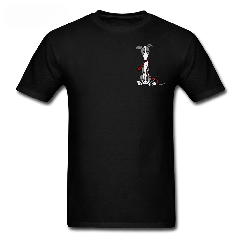 Dark Grey T-shirts 100% Cotton Clothes Greyhound Dog With Red Leash Cartoon Tops Tees Summer Fall Tshirt Funny Men's T Shirt