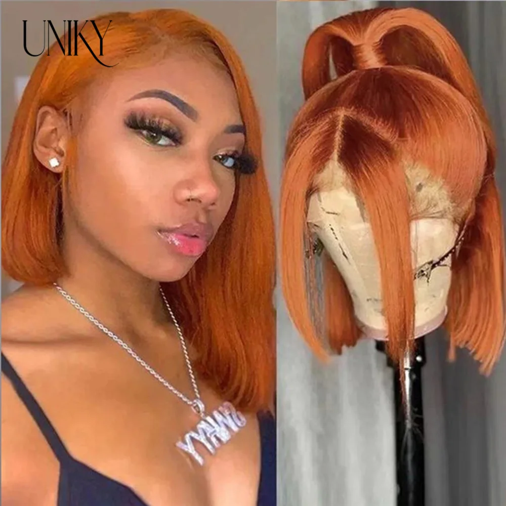 

Orange Ginger Straight Bob Wig 13x4 Transparent Lace Wig Ginger Lace Front Human Hair Wigs For Women Highlight Wig Human Hair