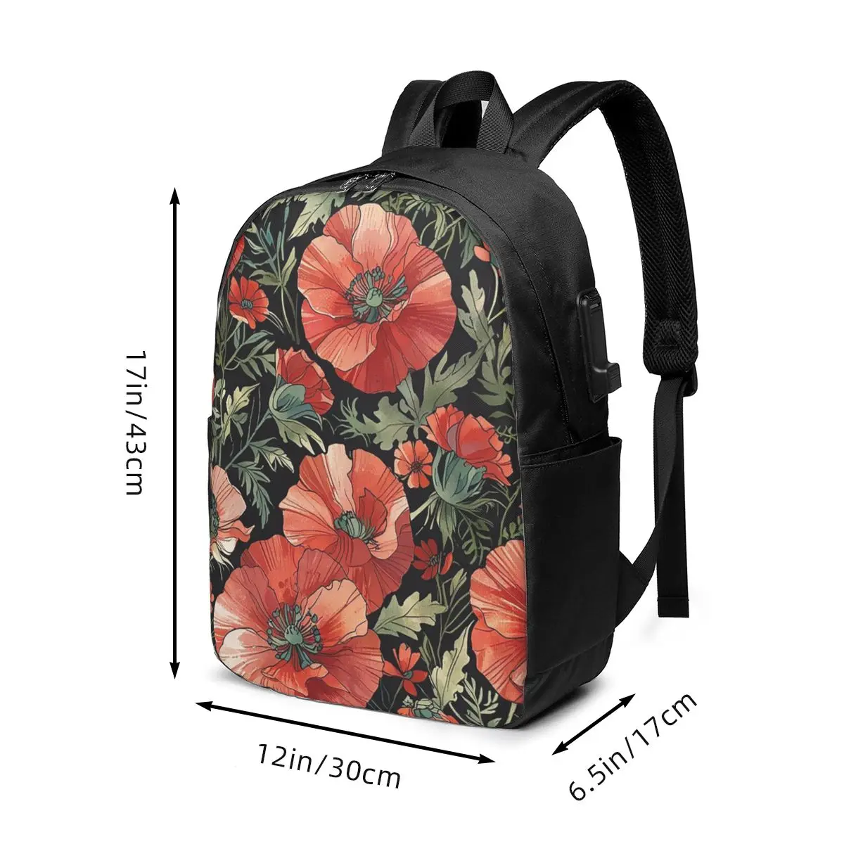 Poppy Flower And Plant Pattern Backpack Travel Notebook Bag Computer College Student School Bag Laptop Shoulder Bags Men Women