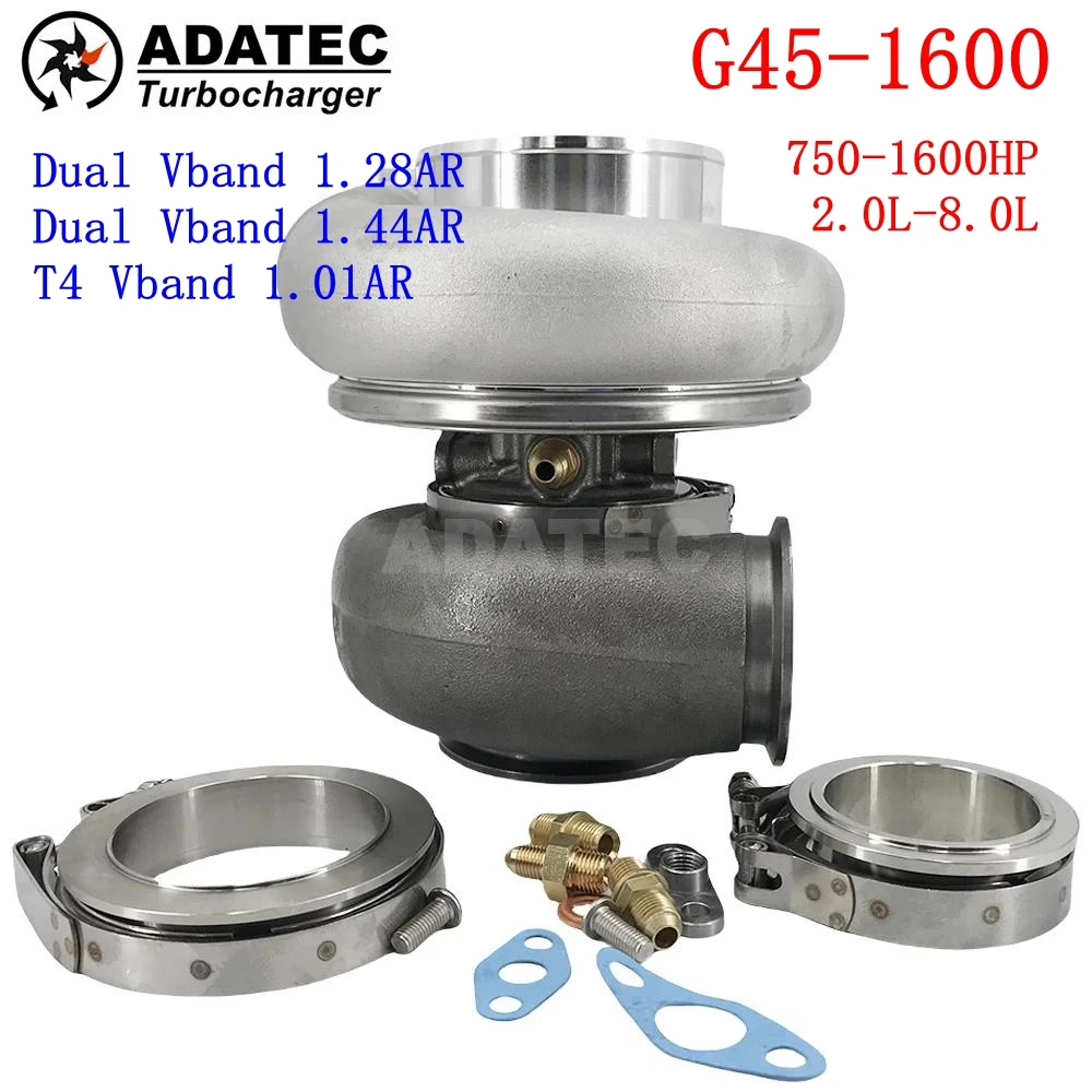 

G45-1600 Turbocharger Dual Vband 1.28/1.44AR T4 Vband 1.01AR 750-1600HP 2.0L-8.0L Turbo 757707-0021 757707-0022 757707-0023