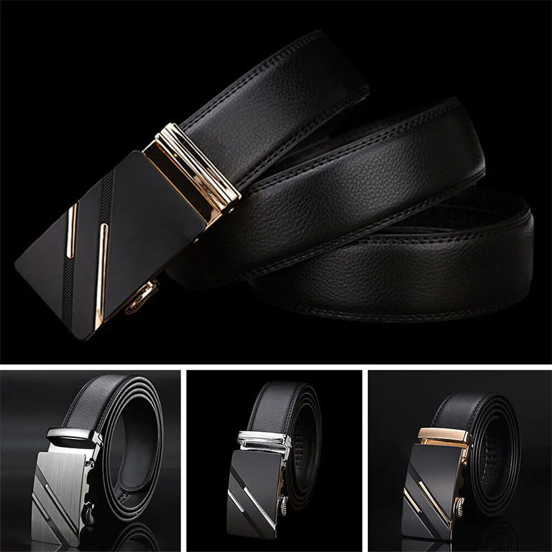 Men  Automatic Buckle Belt High Quality Luxury Business Waistband PU Leather Gold Silver Male Ratchet Buckle Hot Sale