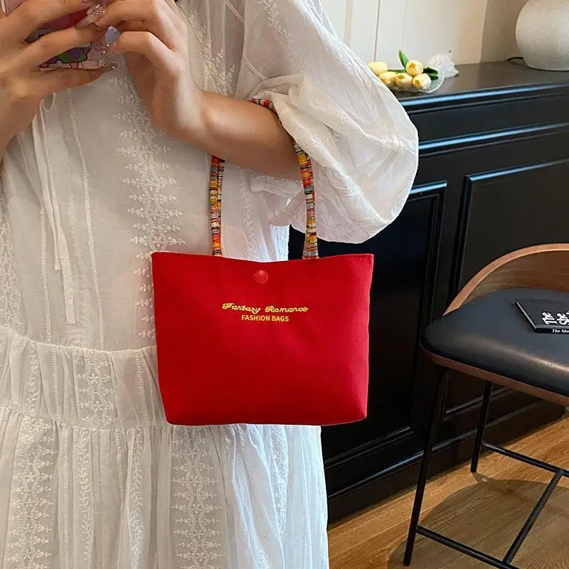 Women Fashion Letter Print Handbag, Minimalist Nylon Mini Tote, Soft Zipper Closure, for Daily and Travel
