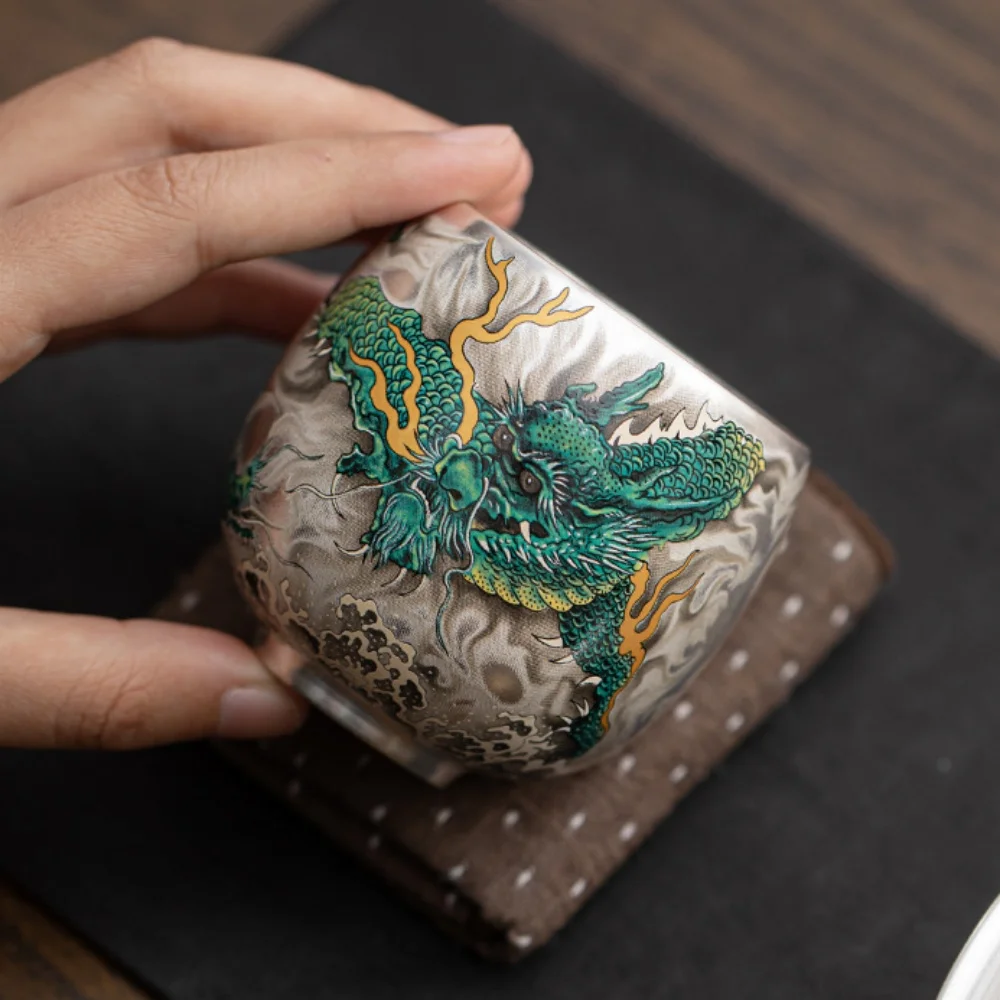 Ceramic Dragon Tea Cup Espresso Cup Master Cups Silver Coffee Mugs Chinese Style 120ml view 5