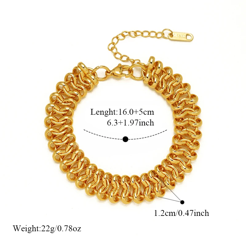 EILIECK Edelstahl Halsketten- und Armband-Set für Damen, Goldfarben, wasserdicht, mit markanter Metalltextur, dicker Kette, modisches Schmuckstück. – Detail 11