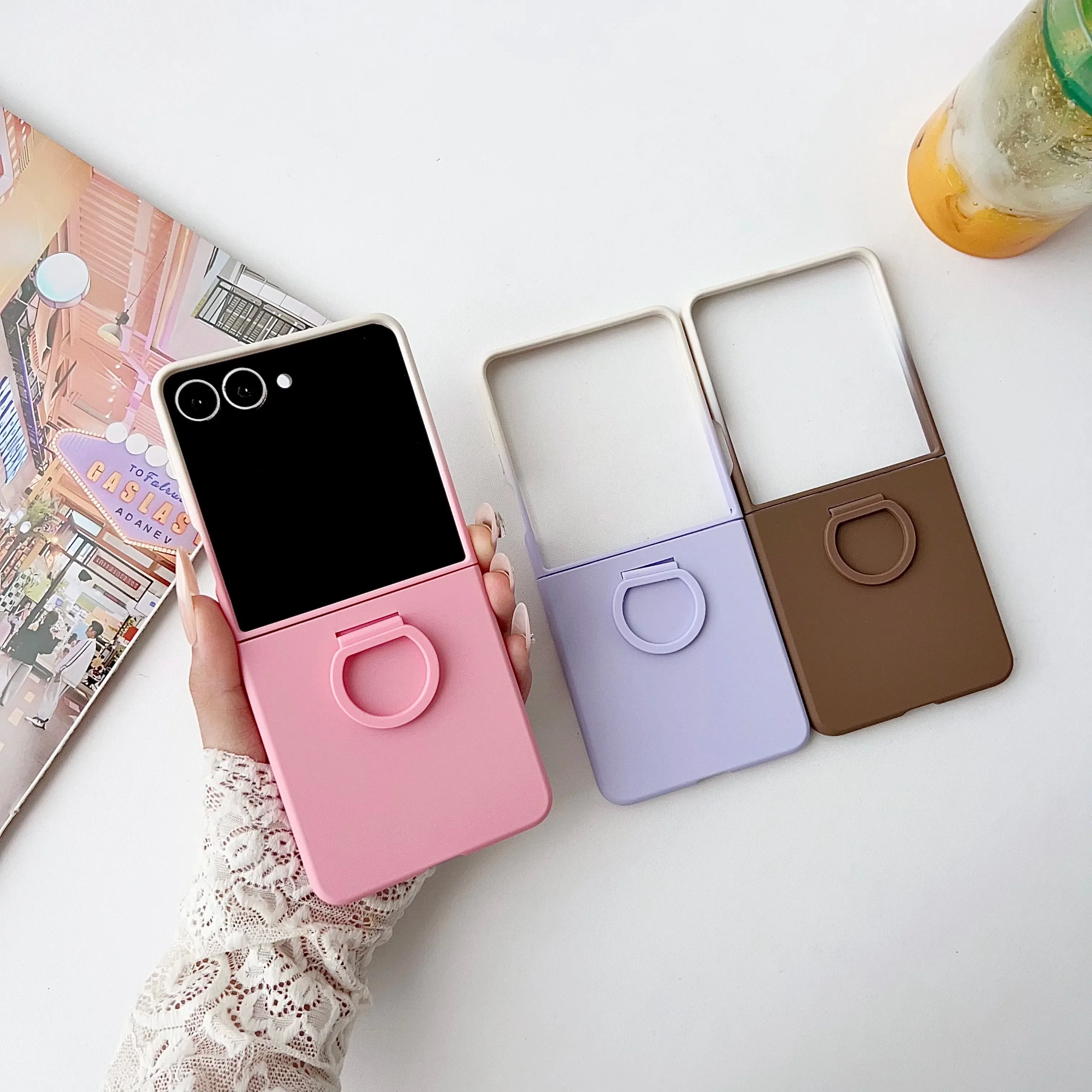 Angenehm Glänzende Glas-Hülle für Samsung Galaxy Z Flip 7 FE Faltbarer Business-Mode-Ring-Scharnier-Schutz für Flip5 Flip6 Hüllen – Detail 8