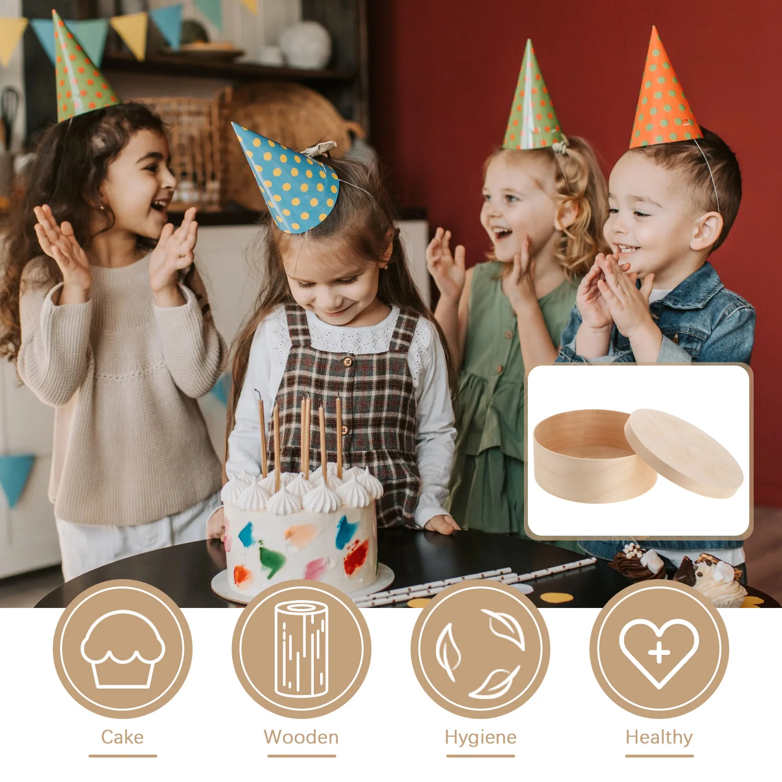 

1pc Natural Wooden Cake Storage Baking Dessert Holder Food Packaging Case Eco-Friendly Sandwich Box Home Bakery Container