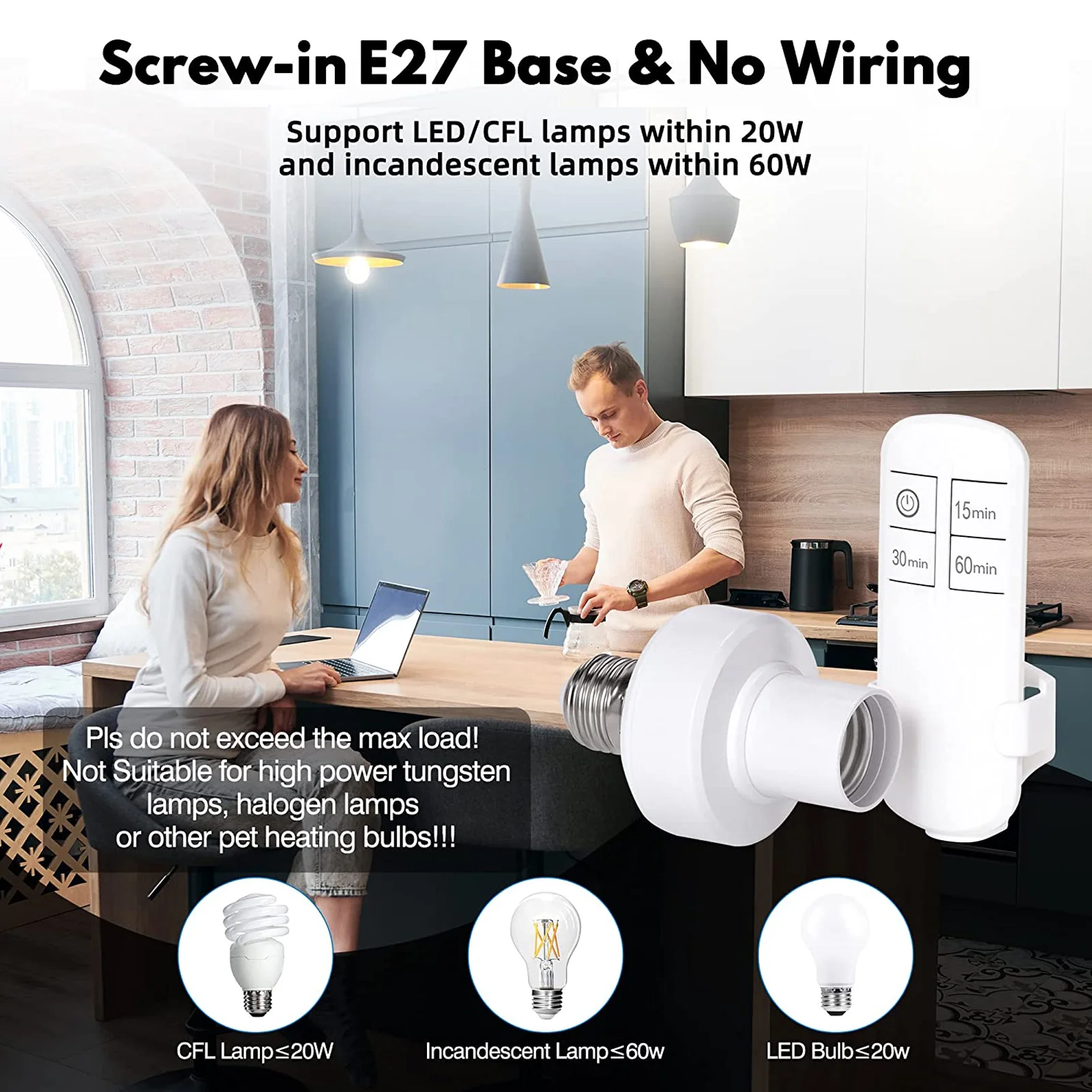 Remote Control Light Bulb Socket Wireless Remote Light Bulb Socket with Remote Control for E27 Bulb Base Wireless Lamp Socket