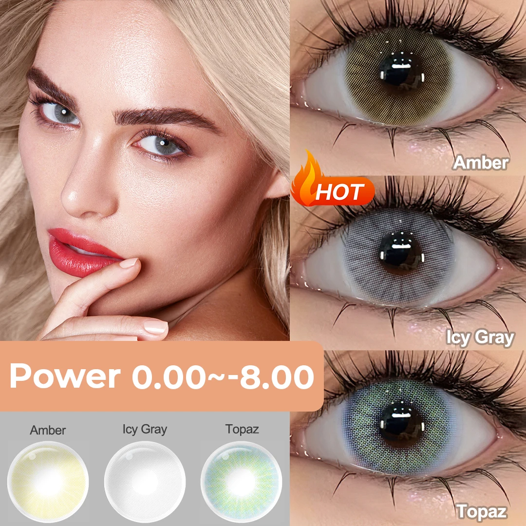 Colored Lenses with Diopter Natural Eye Color Lens Correction Prescription Myopia Colored Contacts Lenses for Vision Eyes Makeup