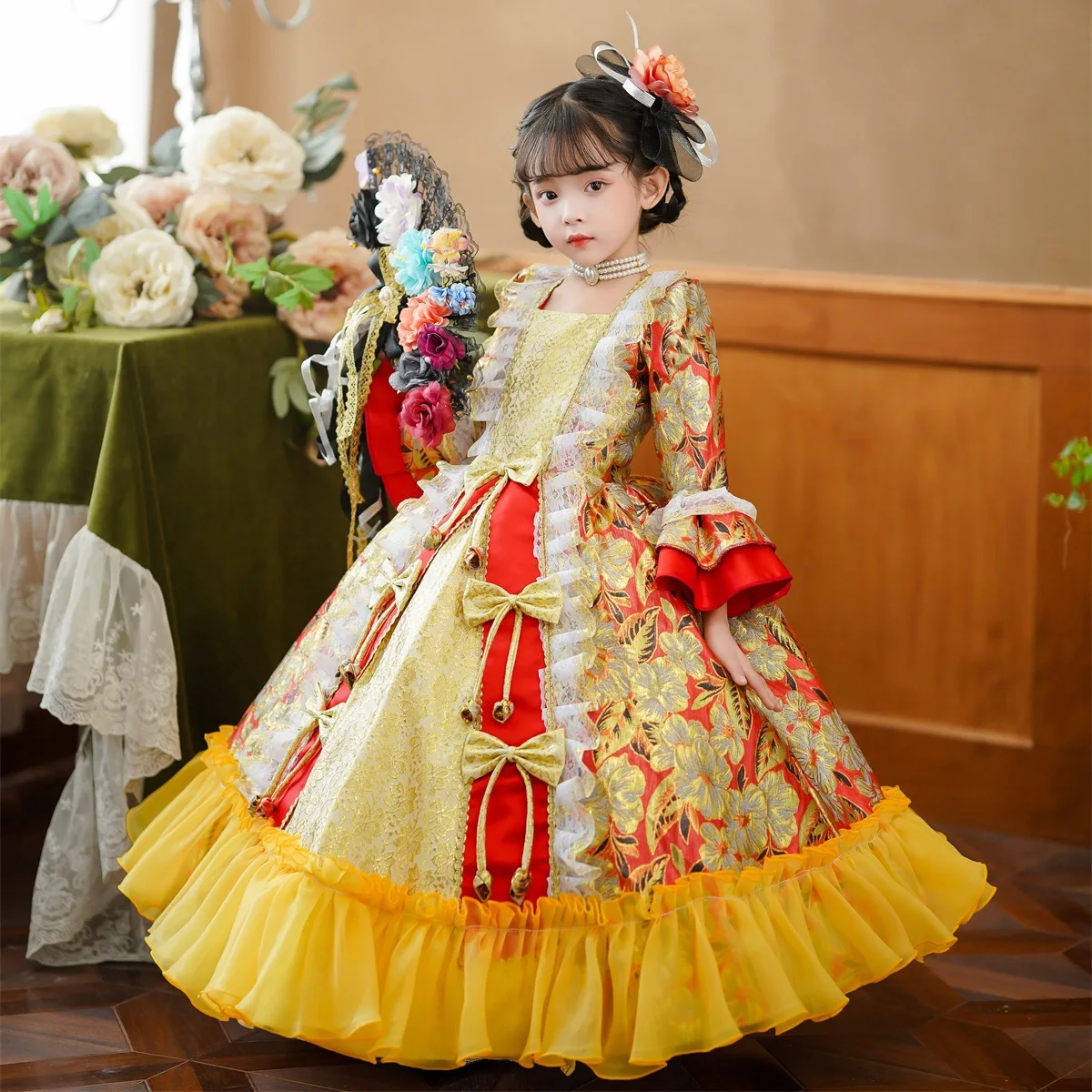 High End Ball Gown Baby Flower Girl Dresses Halloween Medieval Baroque Children Princess Prom Birthday Party Gowns