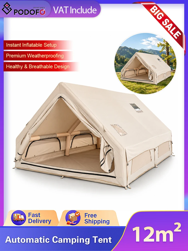 Podofo 12m² aufblasbares Zelt mit Pumpe, 6-8 Personen, Outdoor-Familienzelt für Strand und Wandern, 210D Oxford wasserdichtes Zeltstoff für Familien-Camping, Strand & Wandern, Outdoor-Picknick