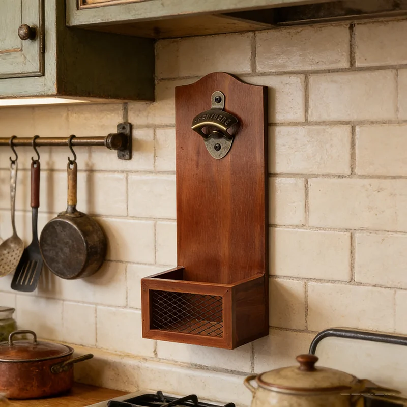 Abridor de pared con recolector chapas estilo decorativo hogar bar cocina