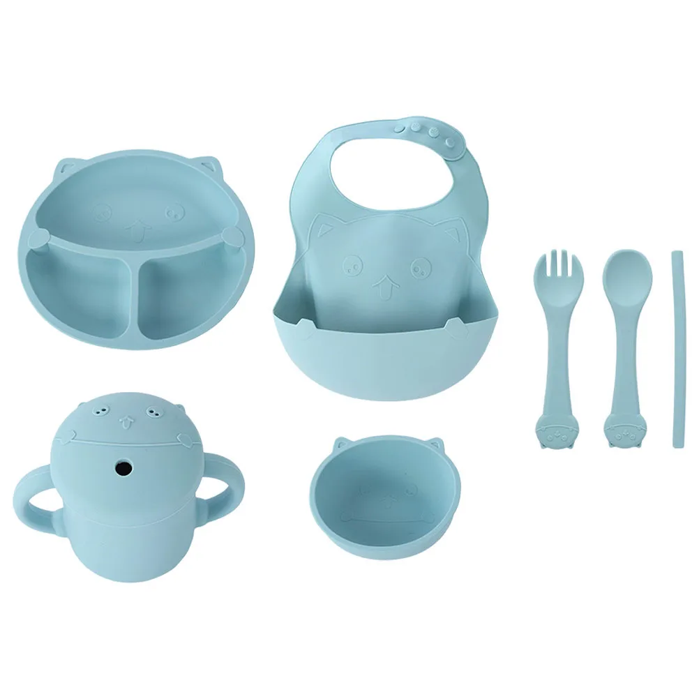 1 مجموعة سيليكون الاطفال لوحة مجموعة صحون لطيف مقسمة أواني الطعام للأطفال الصغار Bpa خالية وعاء طعام مع ملعقة شوكة عدم الانزلاق قاعدة هدية