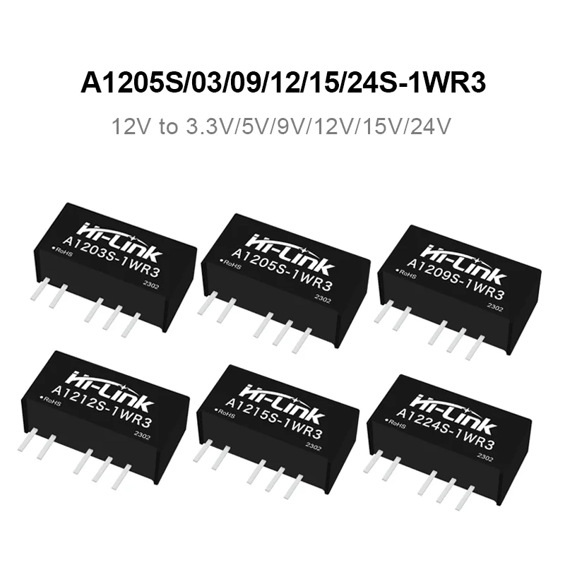 Hi-Link A1205S A1224S 1W Compact SIP Power Inverter 1500VDC Barrier Small Plastic Housing High Efficiency Unadjusted Power Part