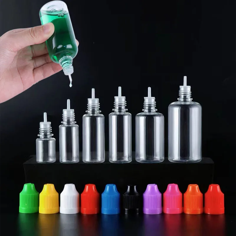 10Pcs 3ml-120ml Empty Squeezable PET E Liquid Dropper Bottles Eye Liquid Dropper Container With Color CRC Cap with Free Funnels