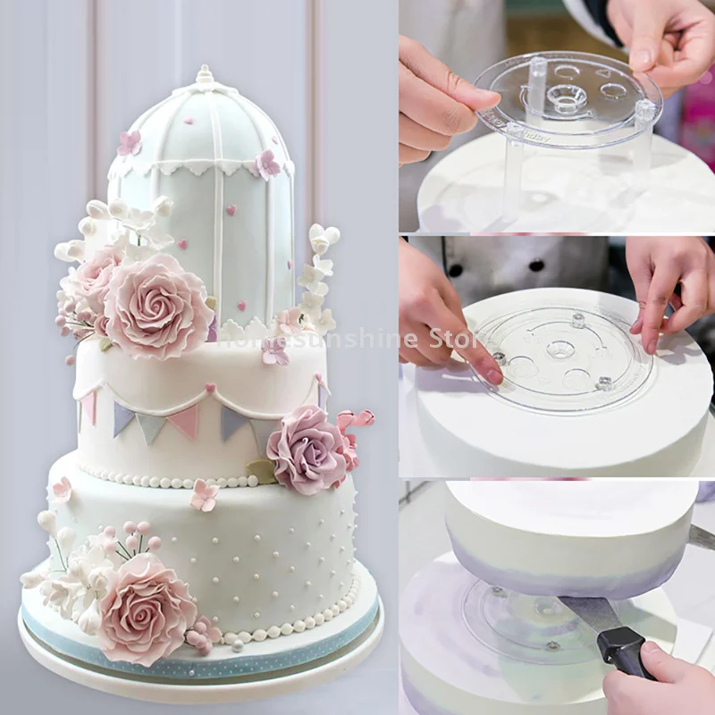 

4 Tier Cake Separator Plates 12Pcs Cake Sticks Support Cake Dowel Rods Clear Tie