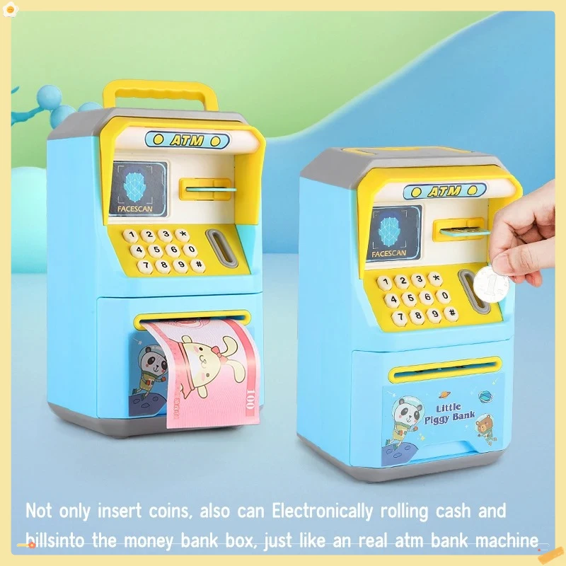 Nowy automat bankomatowy - kreskówkowa bankomat - skarbonka z rozpoznawaniem twarzy - zabawny depozyt pieniędzy dla dzieci z kreskówek