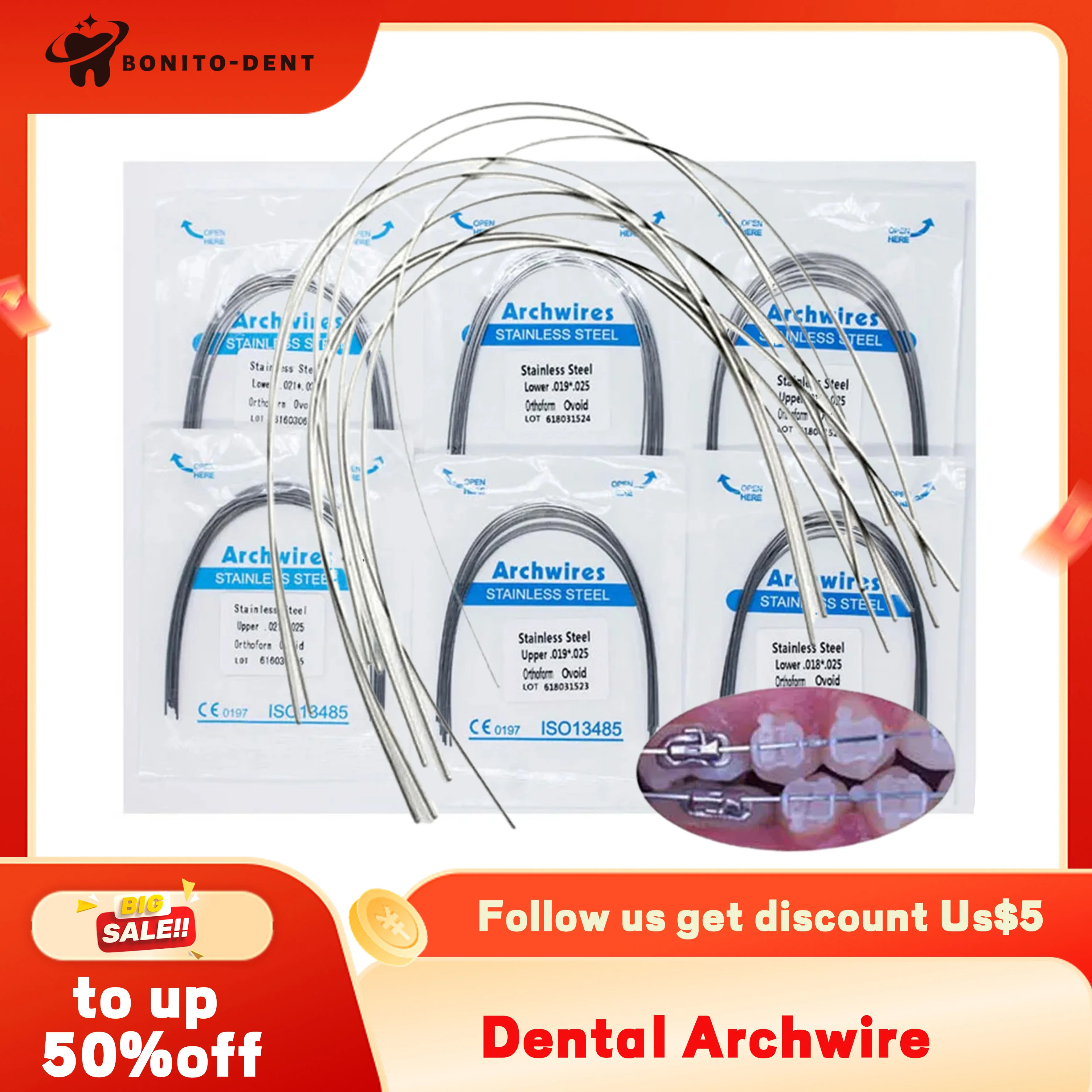 2Packs 20Pcs Dental Stainless Steel Wires Orthodontics Arch Wires Round Rectangular Arches Ovoid From Dentist tool universal