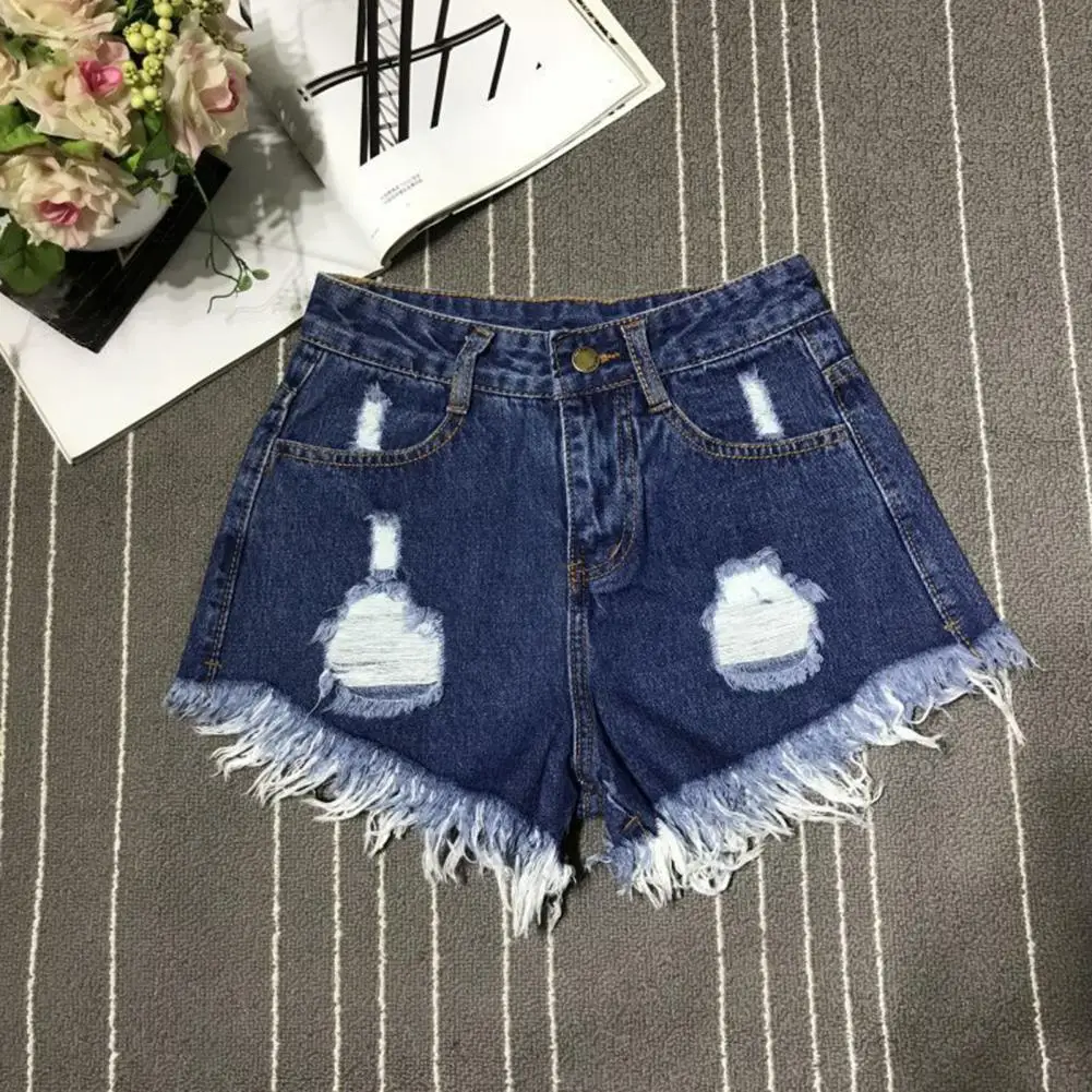 Celana Pendek Denim Bertingkat Tinggi Celana Pendek Denim Tertekan Pinggang Tinggi Wanita Celana Ala Jalanan Kasual Fashion Musim Panas dengan Berjumbai Robek