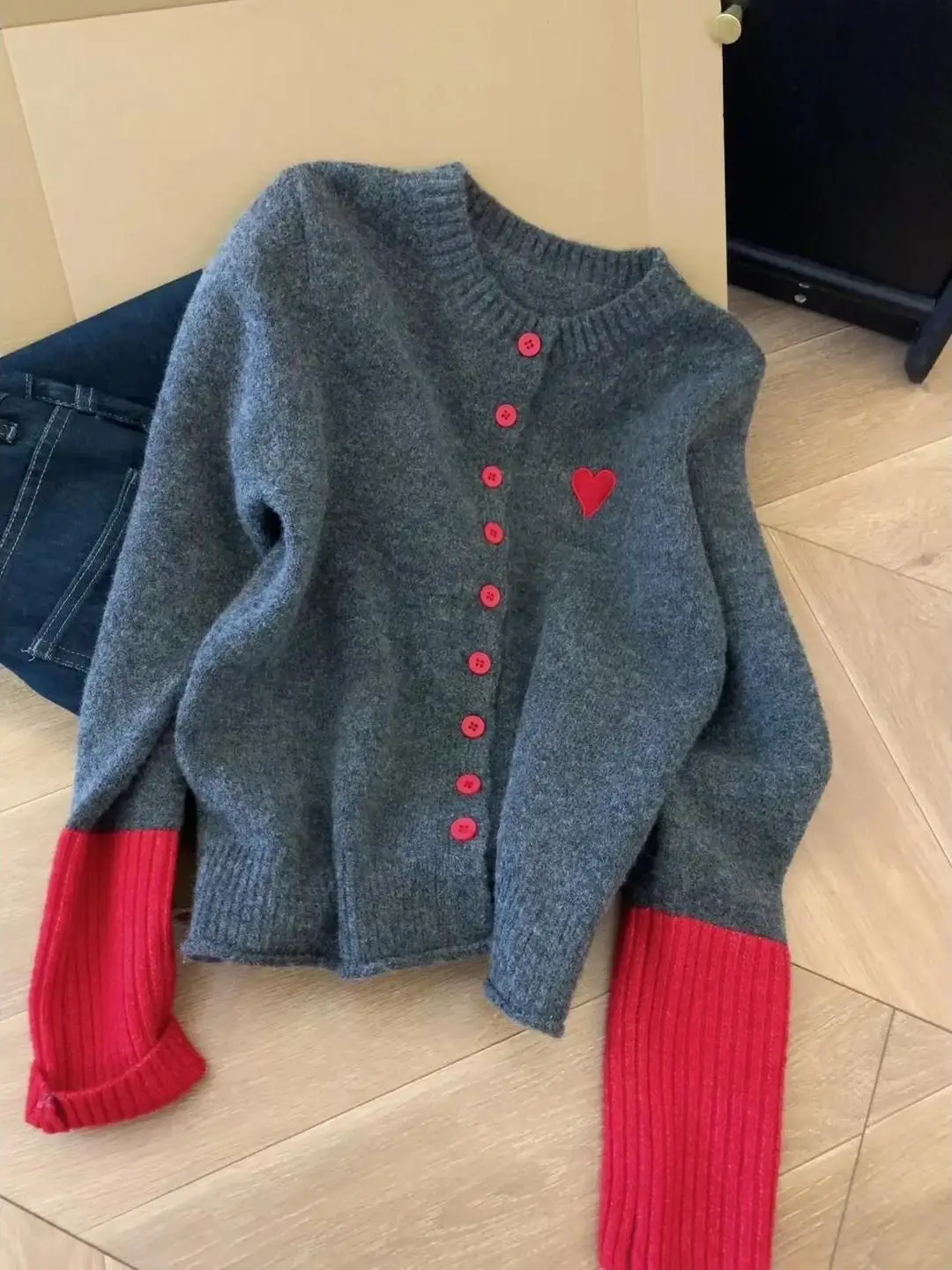 

Ele Knitted Open Cardigan Women's Inner Wear Contrast Color ey Sweater Soft Unique Sle Autumn Winter Faion Top