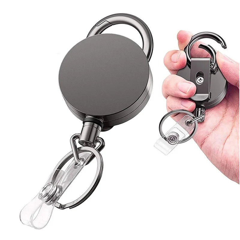 Imagem -02 - Extensível Metal Chaveiro Anel Cinto Clipe Puxar Keyring Retrátil id Cartão Crachá Titular Peças