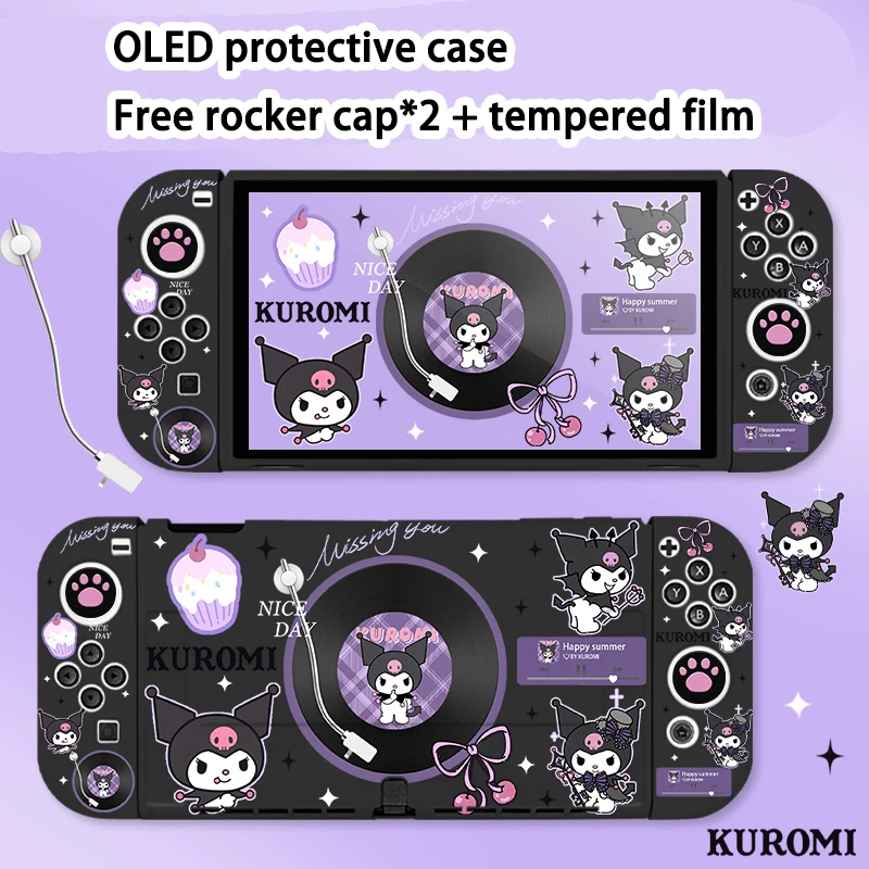 Kawaii Sanrio Kuromi Switch Protective Case Oled Split Type Handle Cover Ns Battery Life Version Game Console Shell Accessories