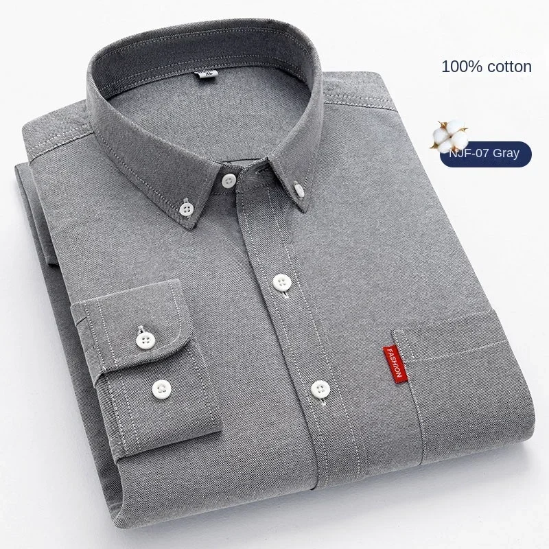 Classic Solid Color Casual Long Sleeve Shirt Men Oxford 100 Cotton Long Sleeve Shirt for Men Soft Cozy Formal White Shirt