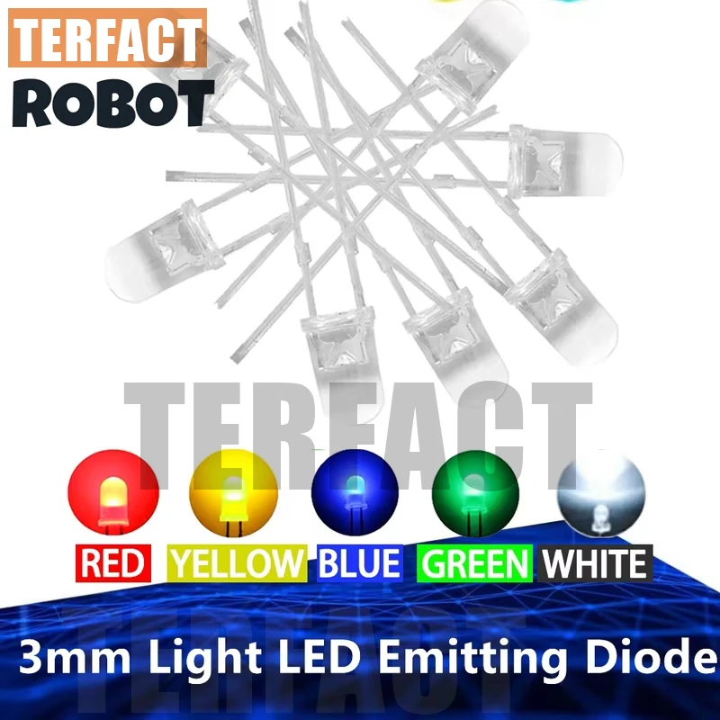 10pcs /100pcs LED Transparent Round 3MM Super Bright Water Clear Green Red White Yellow Blue Light LED Bulbs Emitting Diode