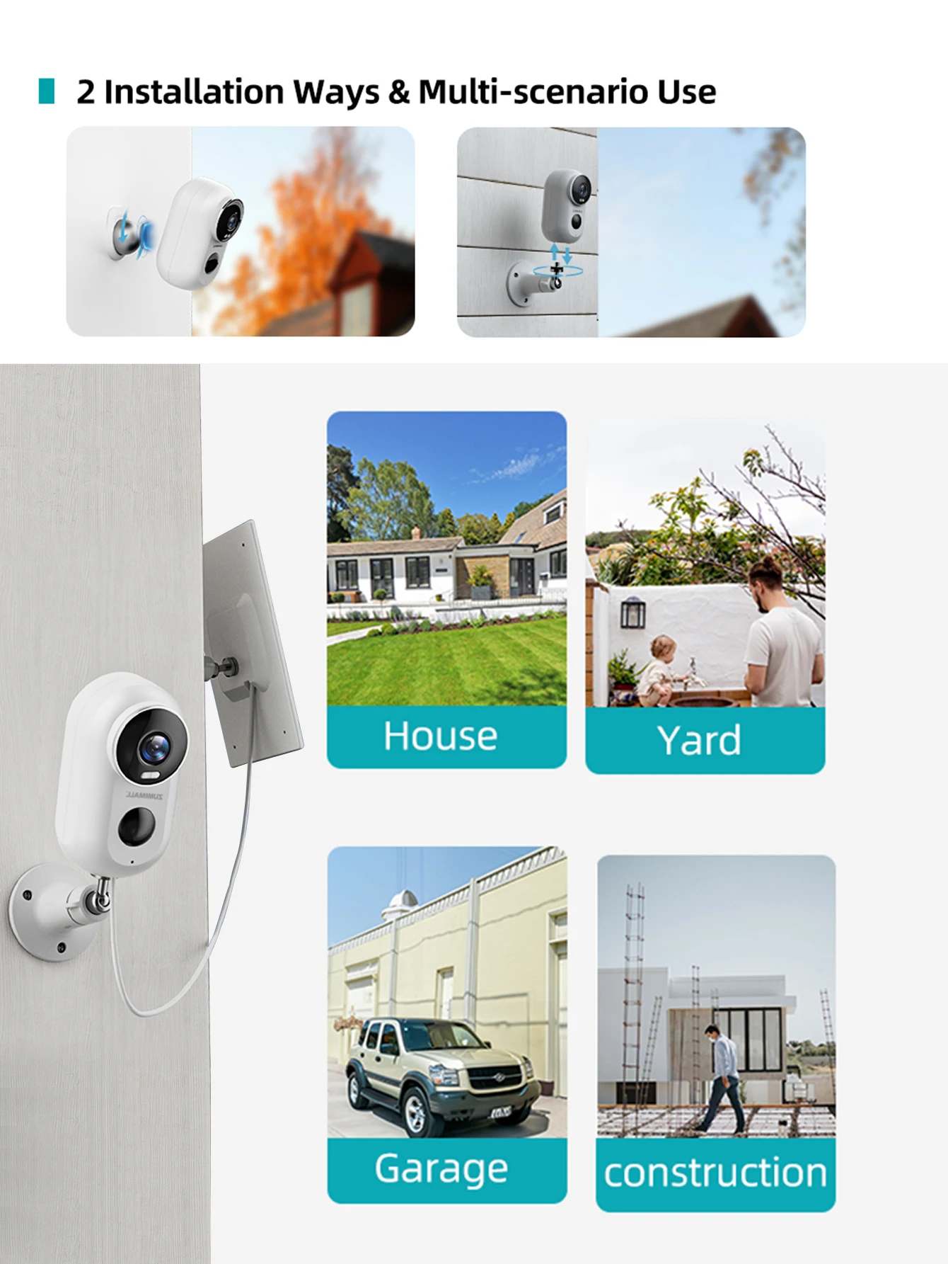 

ZUMIMALL Outdoor Security Cameras Wireless with Magnetic Mount, solar Battery Powered, 2.4G WiFi