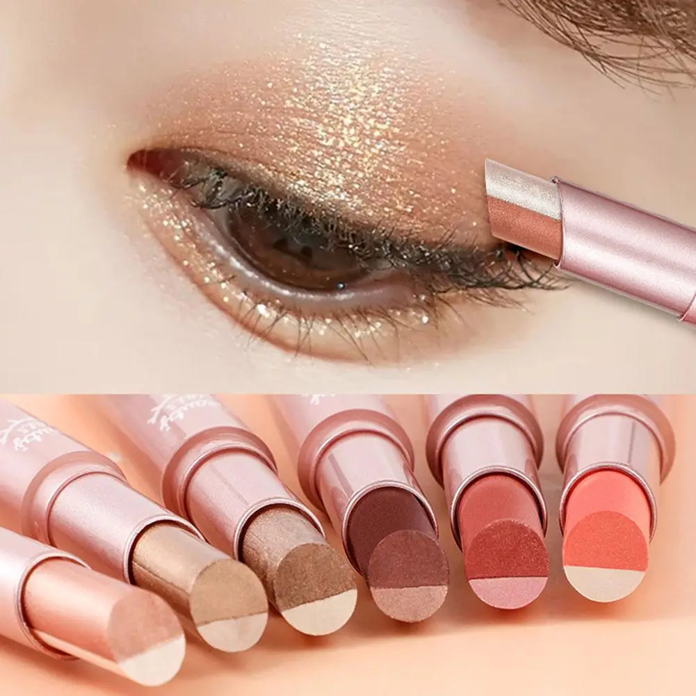 Waterproof Double Color Eye Shadow Stick - Gradient Sweat-proof Bicolor Shimmer Eyeshadow Pen Easy To Wear Beauty Makeup Tools