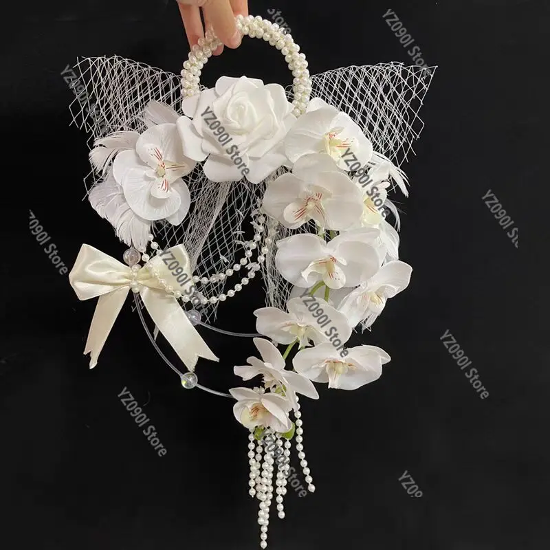 Twisted Artificial Flower Bouquet, Finished Hand Bouquet for Wedding Bride Dress Matching