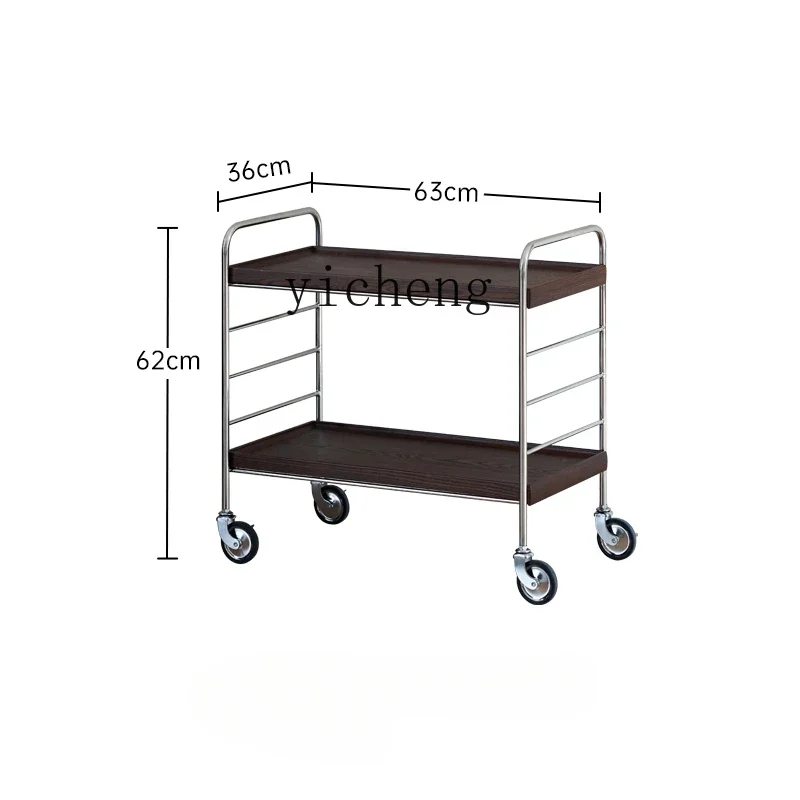 ZC Trolley Tea Table Movable Lockable Storage Household Shelf Stainless Steel Living Room Side Table