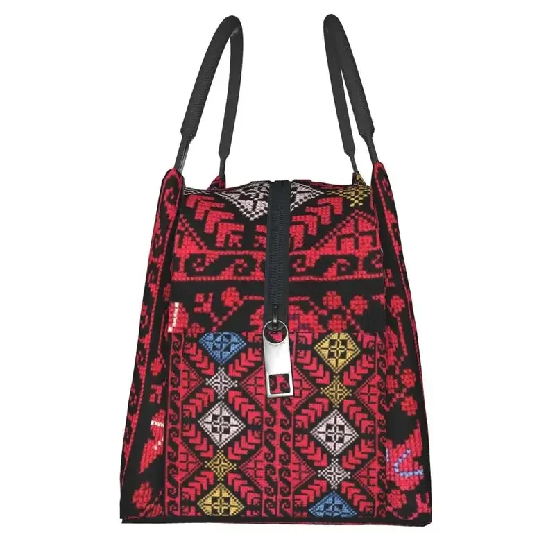 Palestinian Embroidery Insulated Lunch Bag Women Portable Palestine Cross Tatreez Thermal Cooler Lunch Tote Beach Camping Travel