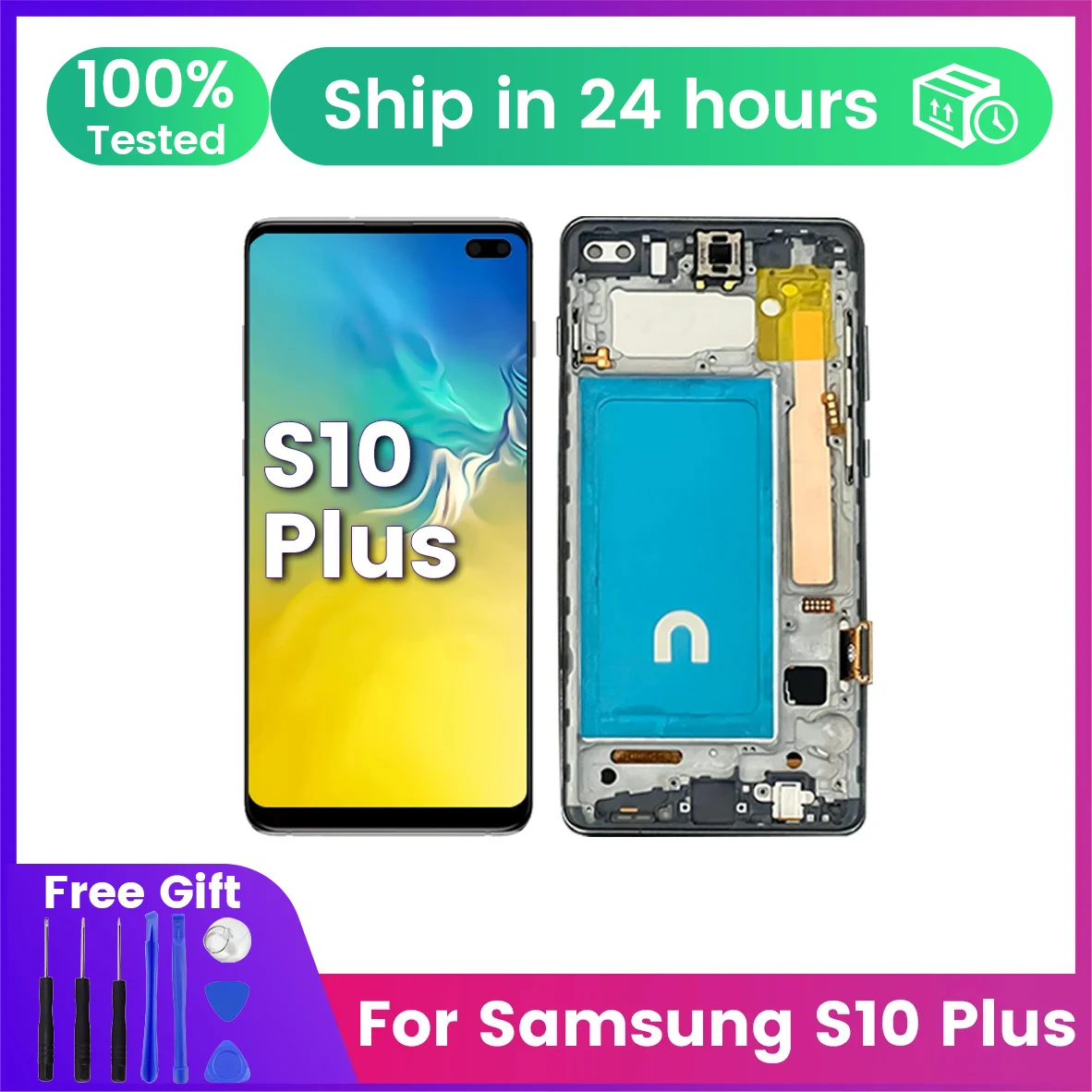 Pantalla para Samsung Galaxy S10 Plus LCD G975 G975F S10 - Pantalla Táctil LCD con Marco de Repuesto